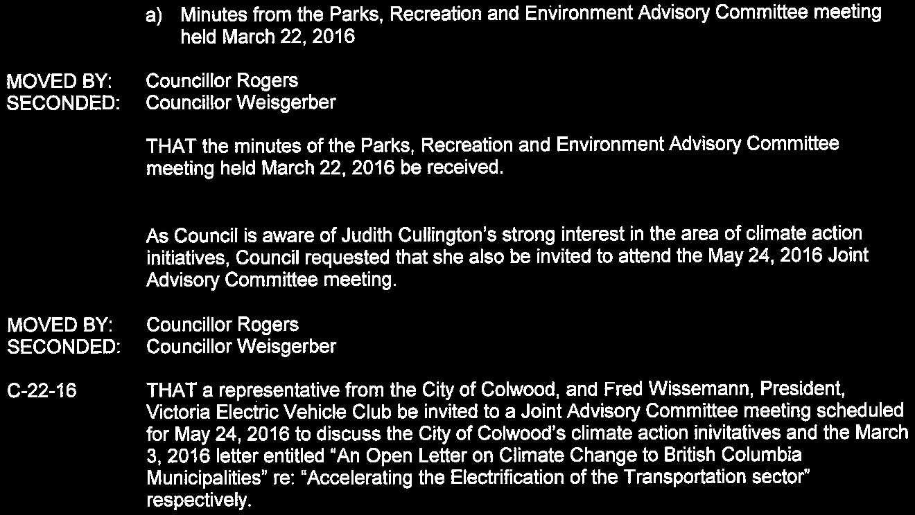 Resolution for receiving advisory committee minutes and Resolution C-22-16 regarding a joint climate action meeting
