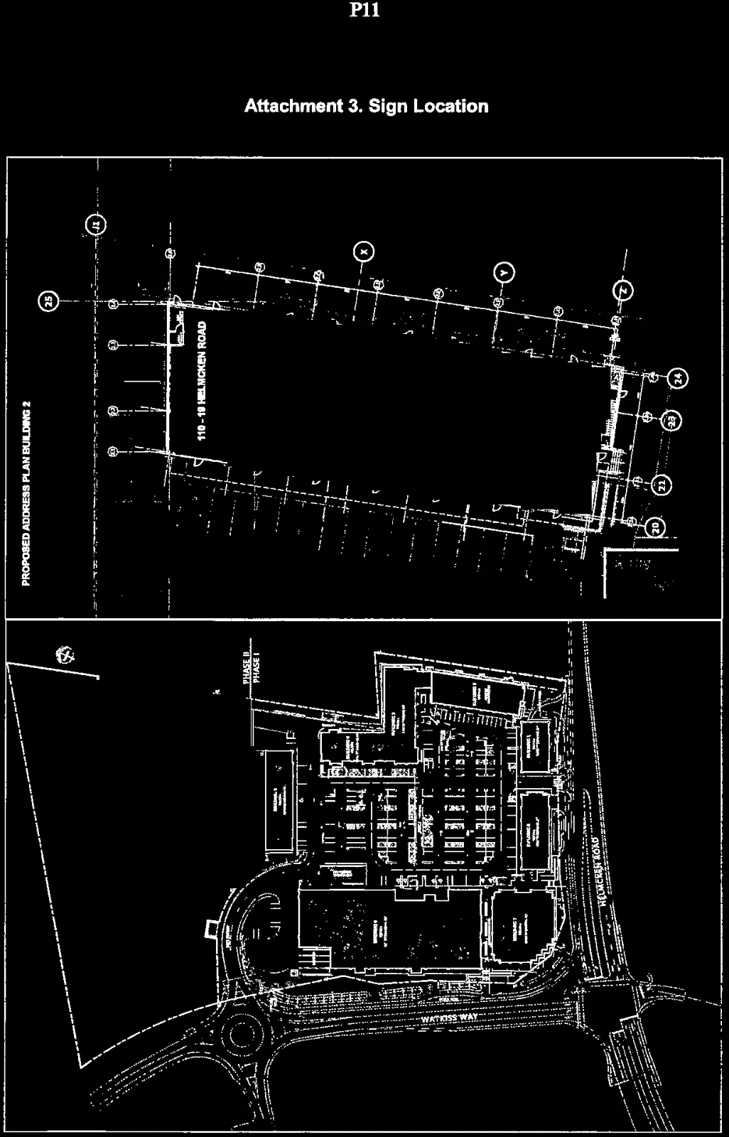 Site plan of the property showing the location of Phase II, Parkland, Watkiss Way, and Helmcken Road