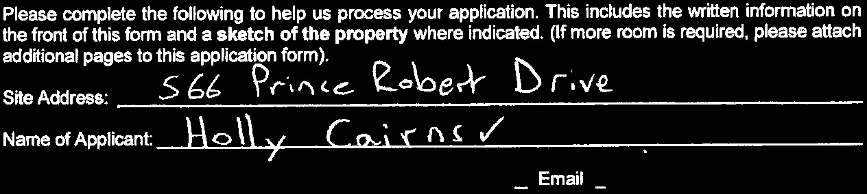 Form section showing site address and name of applicant