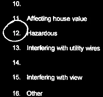 Form section for "Reason for removal" with item 1 circled
