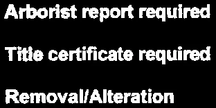 Office Use section for arborist report, title certificate, and removal requirements
