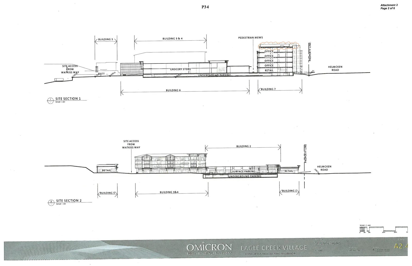 Site Sections 1 and 2 showing vertical profiles of the development.