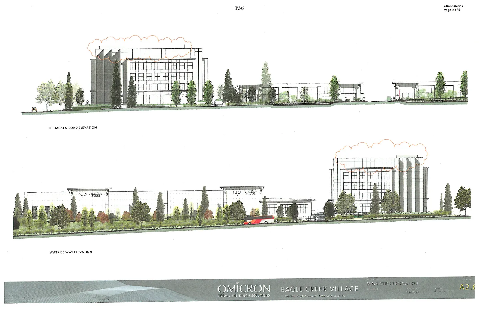 Artistic renderings of the Helmcken Road and Watkiss Way elevations.