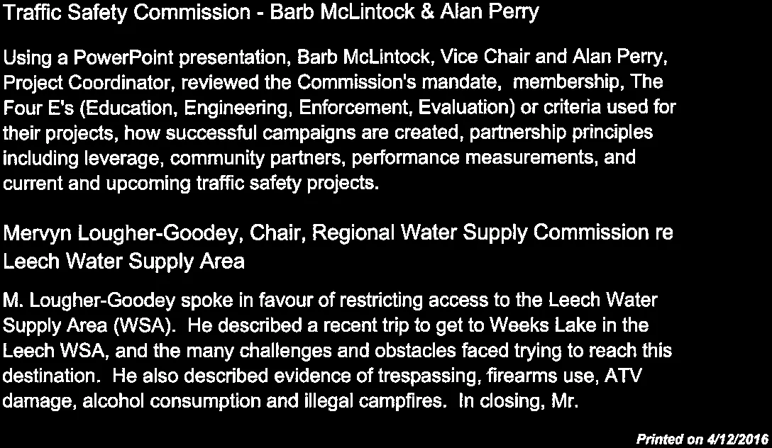 Summary of PowerPoint presentation by Barb McLintock and Alan Perry regarding the Commission's mandate and projects