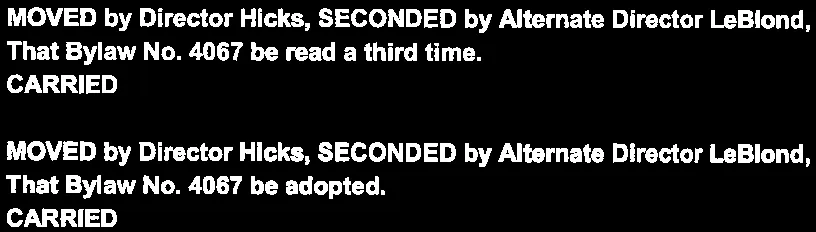 Adoption of Bylaw No. 4067