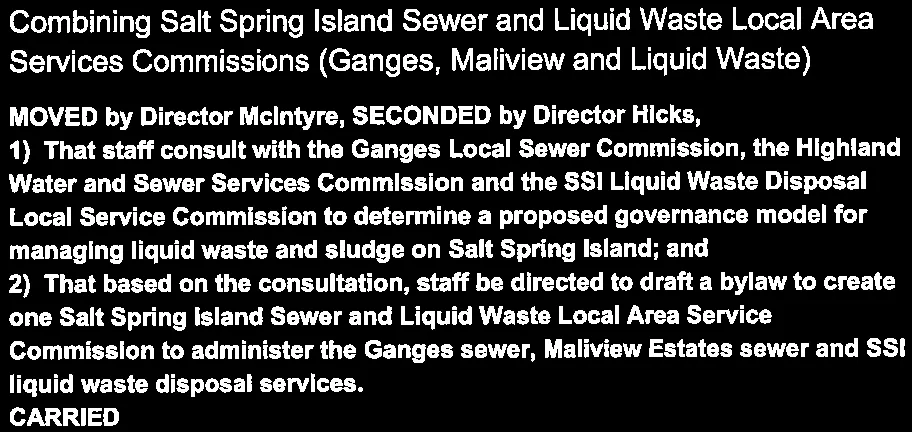 Authorization to consult and draft bylaw for SSI Sewer and Liquid Waste governance
