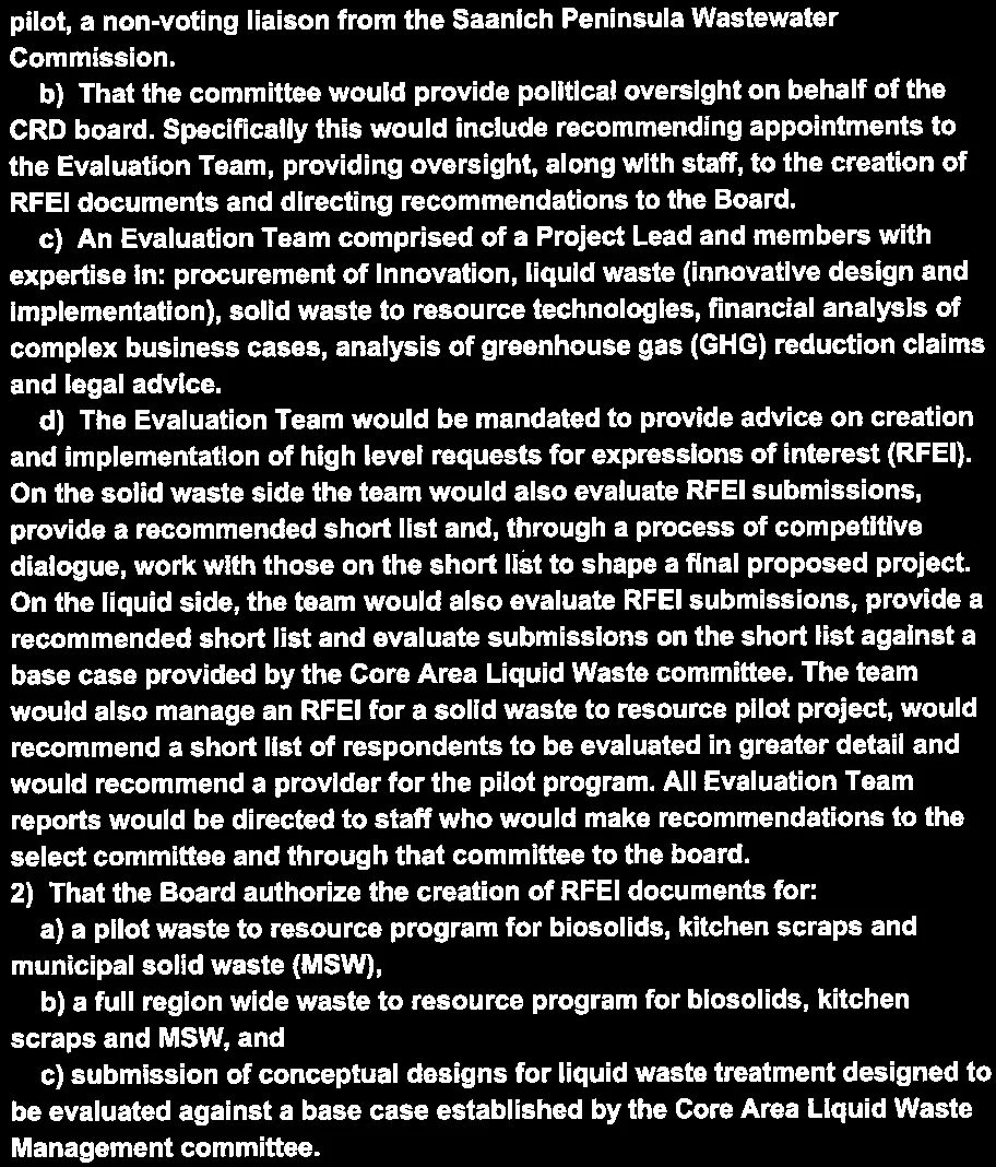 Verbatim roles for political oversight and the mandate of an Evaluation Team for RFEI documents