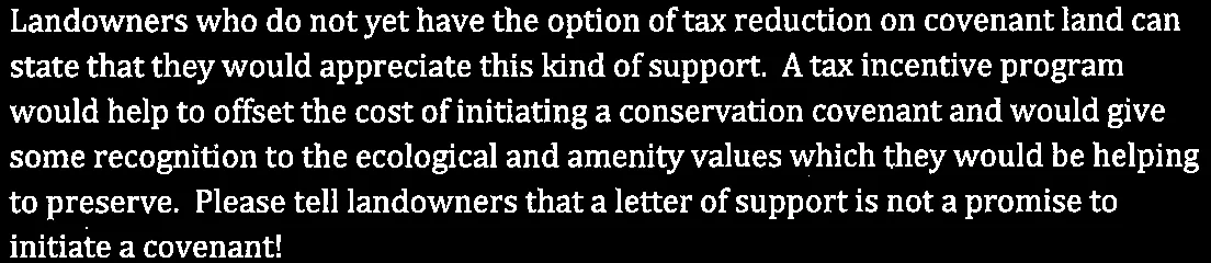 Text excerpt describing landowner support for tax incentive programs