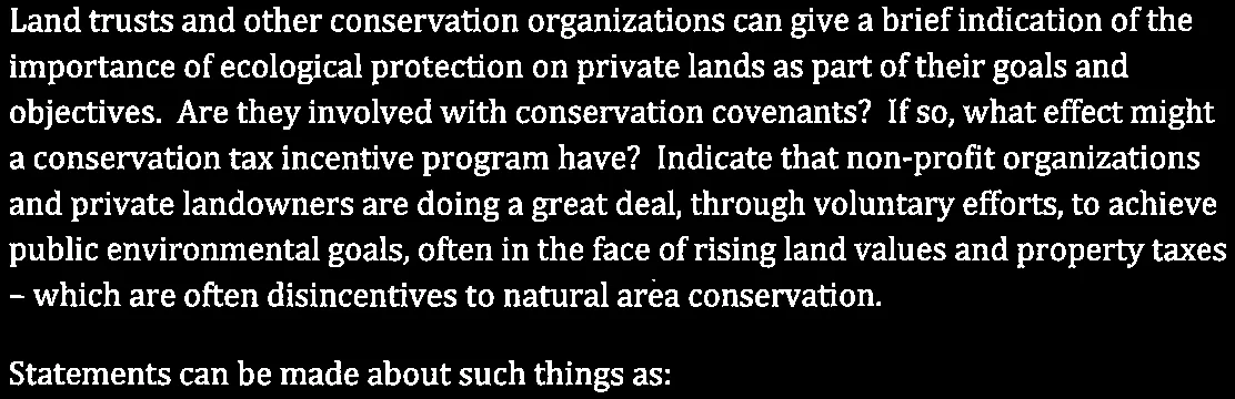 Text excerpt detailing goals and efforts of land trusts and conservation organizations