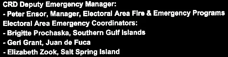 List of CRD Deputy Emergency Manager and Electoral Area Emergency Coordinators