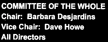 Chair, Vice Chair, and Directors list for Committee of the Whole