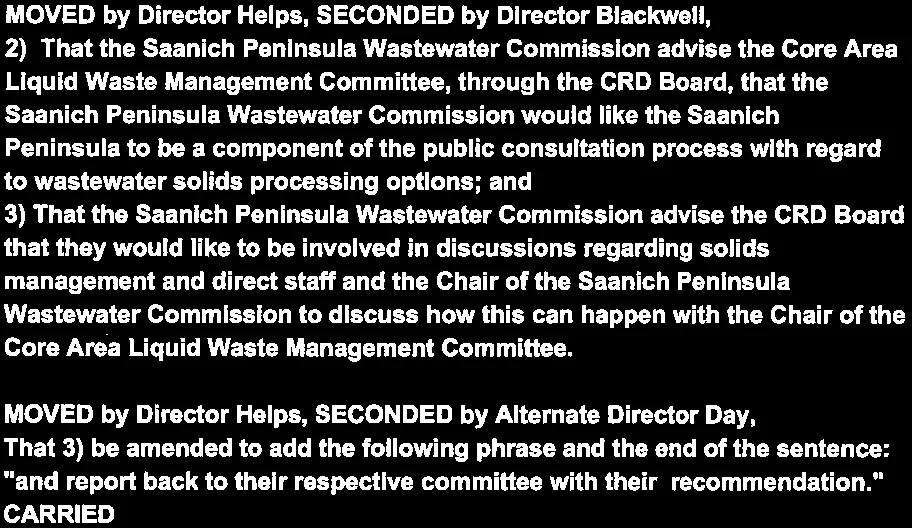 Verbatim motions 2 and 3 and amendment regarding public consultation and solids management discussions