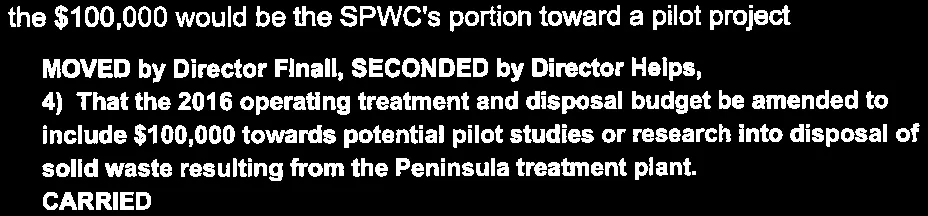 Verbatim motion 4 to amend the 2016 operating budget for pilot studies