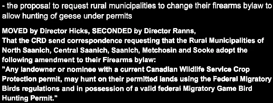 Verbatim motion requesting rural municipalities to amend firearms bylaws for crop protection hunting