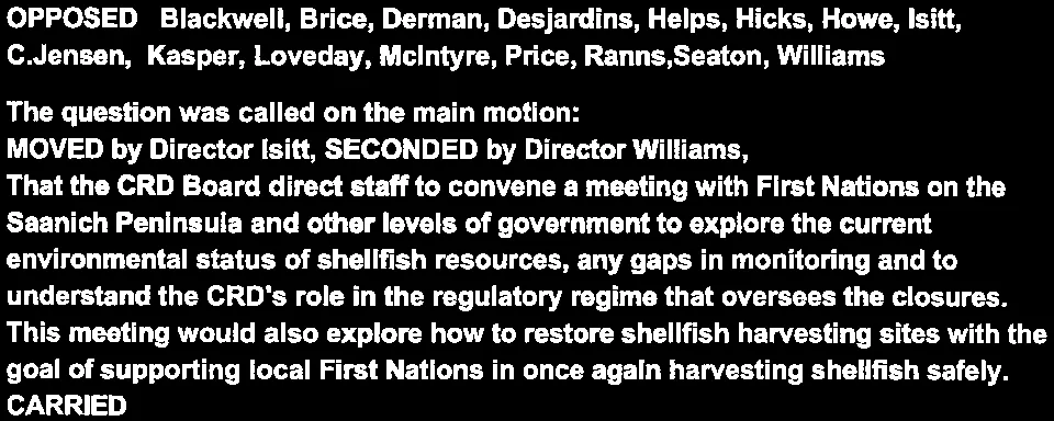 Opposition record and verbatim main motion for convening the shellfish harvesting meeting
