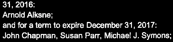 Verbatim list of appointees for Pender Islands Parks and Recreation for the term expiring December 31, 2017