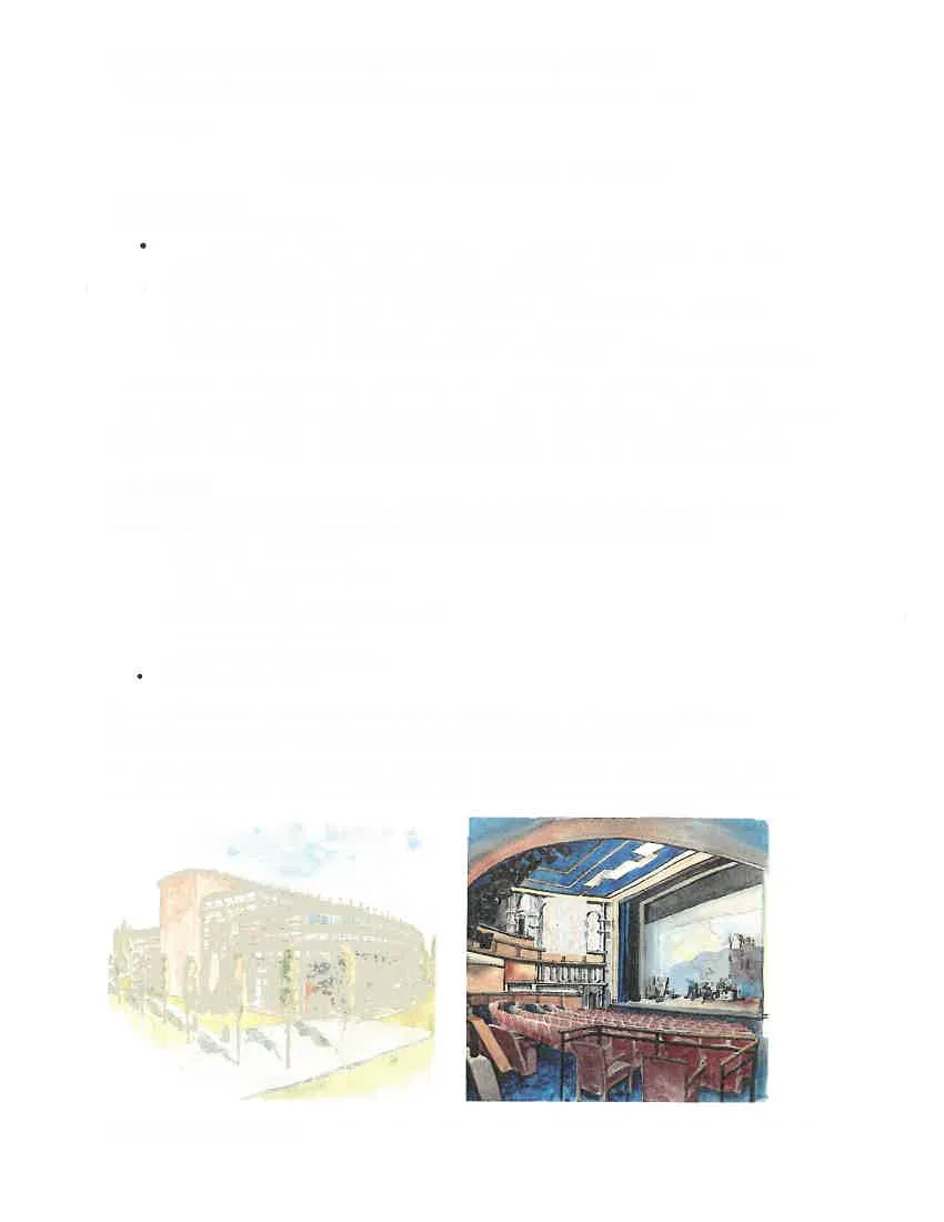 Sketches of proposed Performing Arts Centre exterior and interior theatre