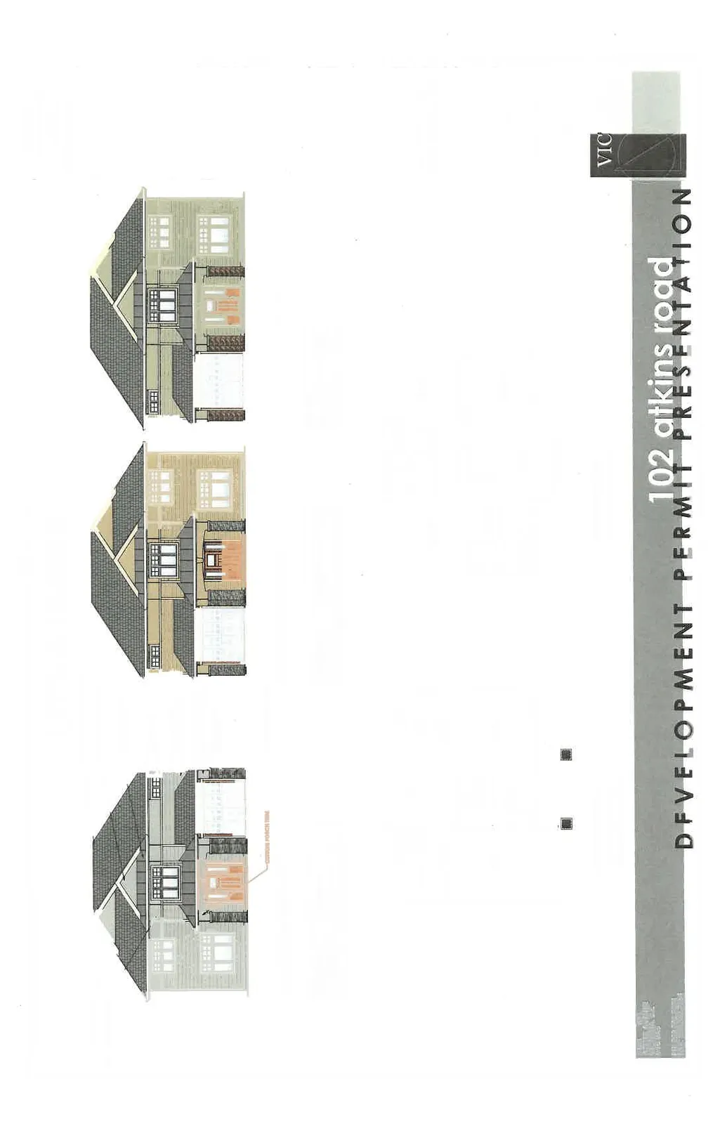 Rendering showing three variations of Front Elevations for Type B homes