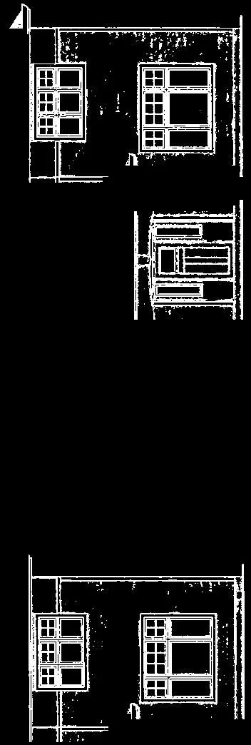 Detail showing architectural label "CUSTOM PORCH TRIM" and associated window features