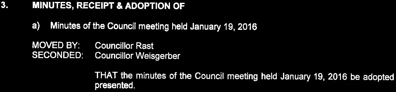 adoption of minutes for January 19, 2016