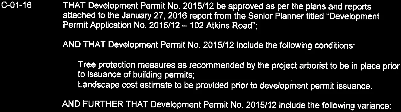 resolution C-01-16 regarding Development Permit No. 2015/12