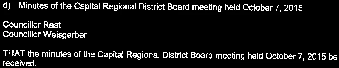 receipt of Capital Regional District Board minutes