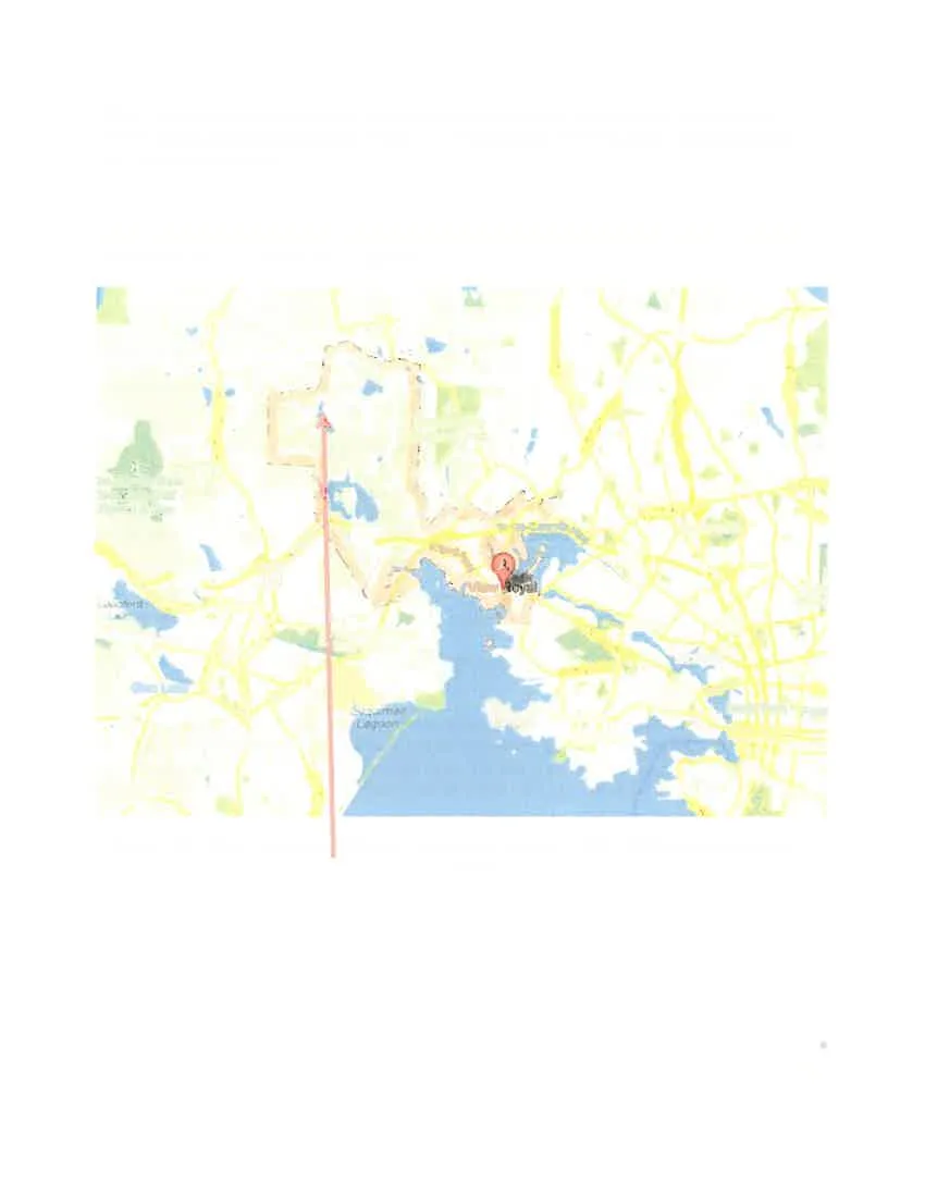 Map showing the Town of View Royal (outlined in pink) and approximate location of 2700 Herbate Road indicated by a red arrow