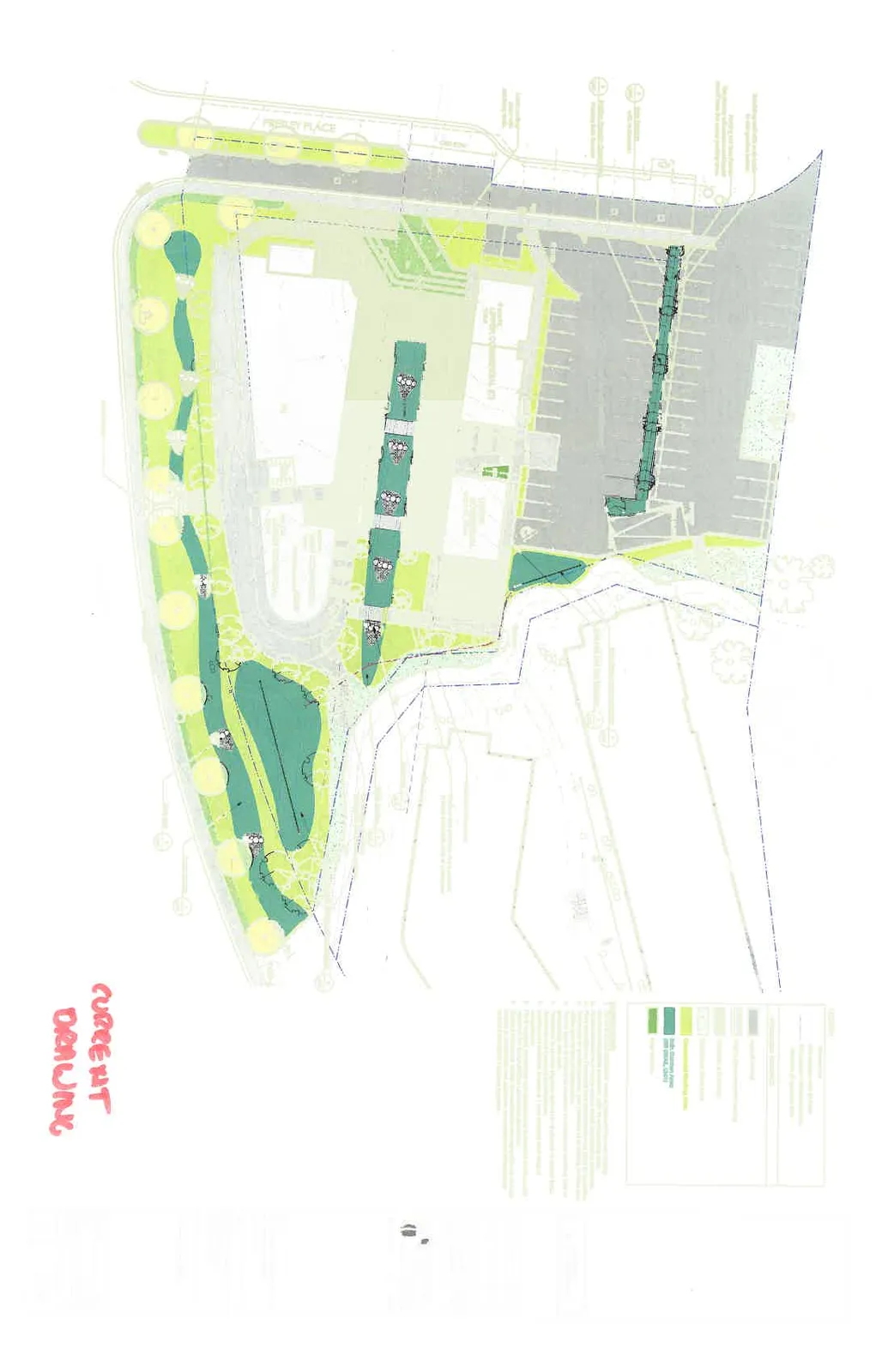 Landscape Plan overview showing building footprints, parking areas, and landscape zones