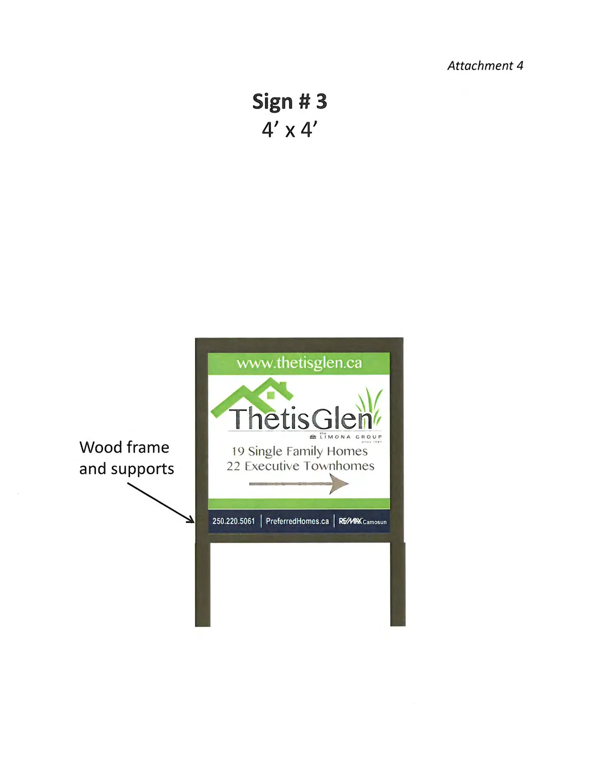 Sign design for Thetis Glen with wood frame and supports