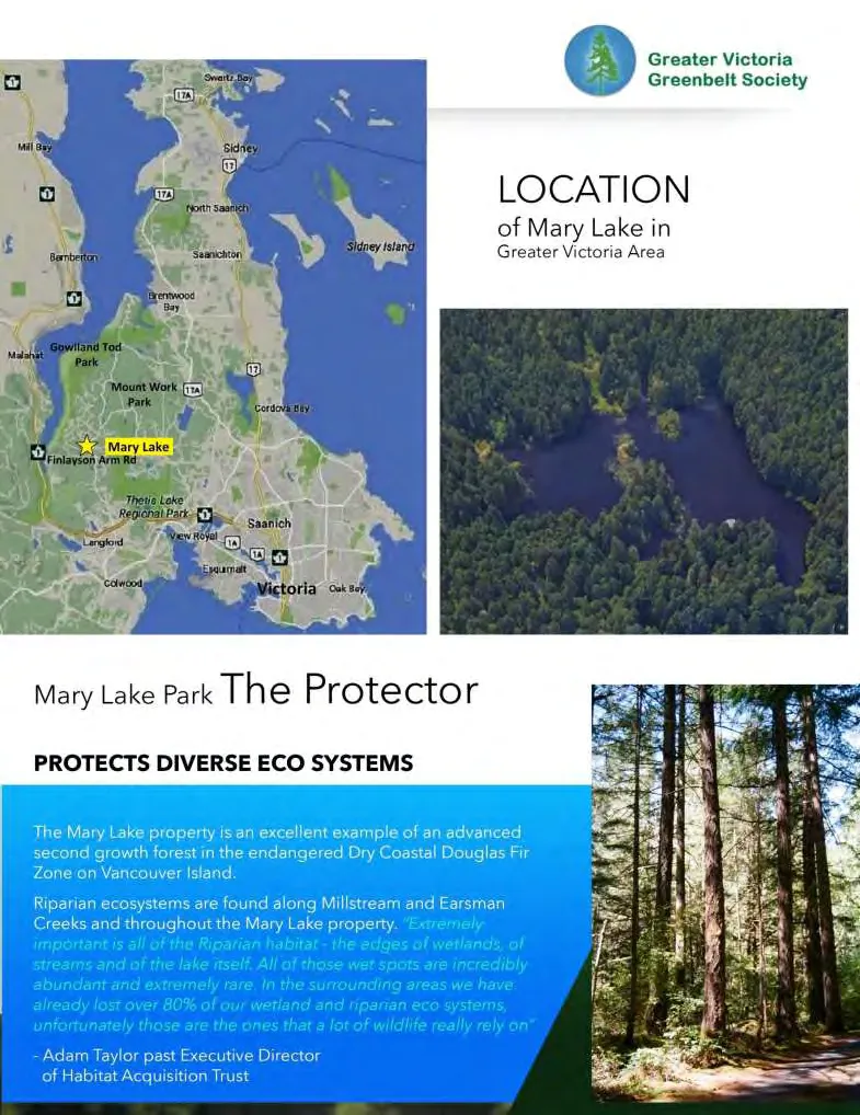 Map showing the location of Mary Lake in the Greater Victoria area, specifically in the Highlands