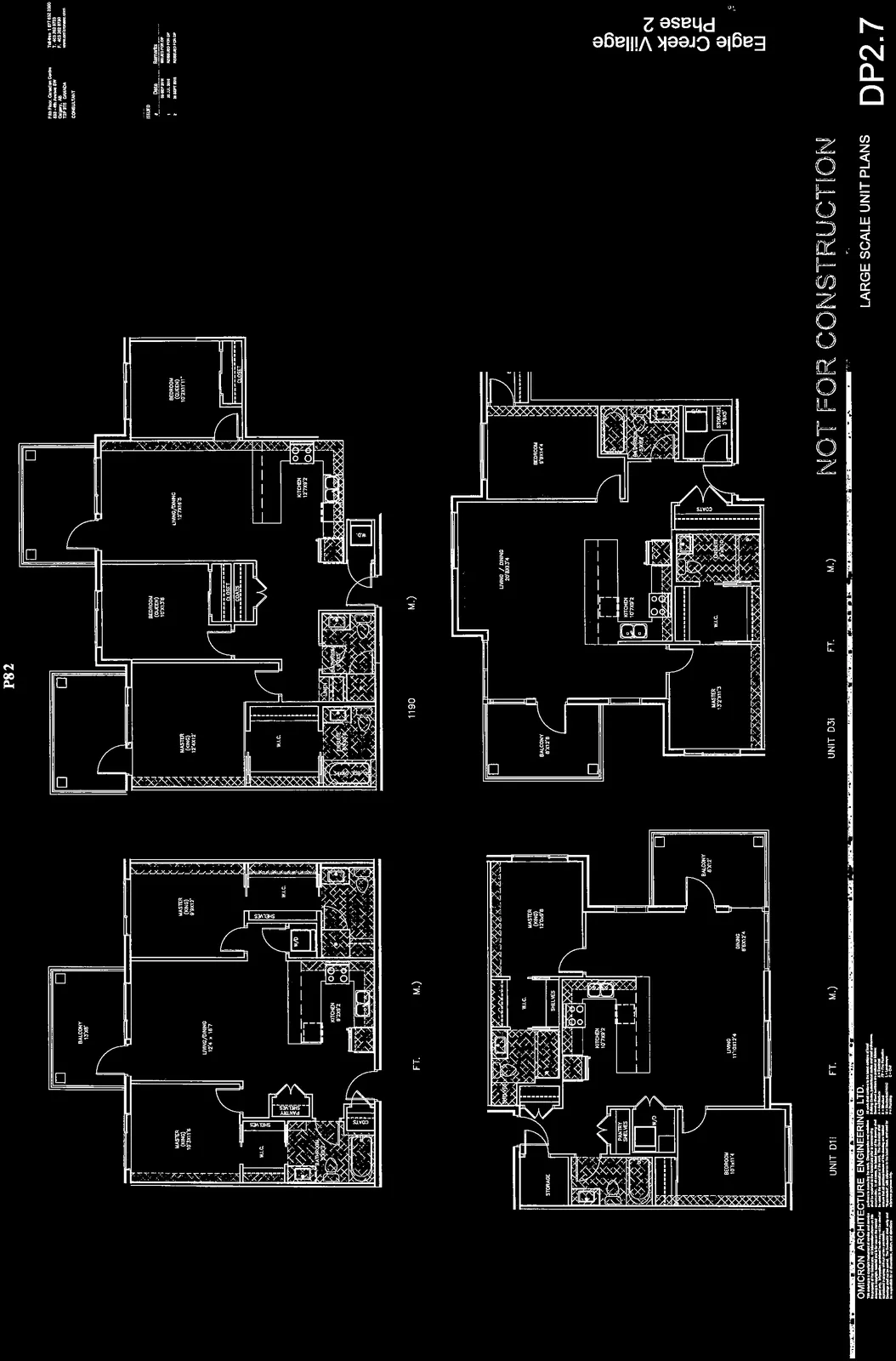 Architectural floor plans for residential units C-1, C-2, D11, and D31
