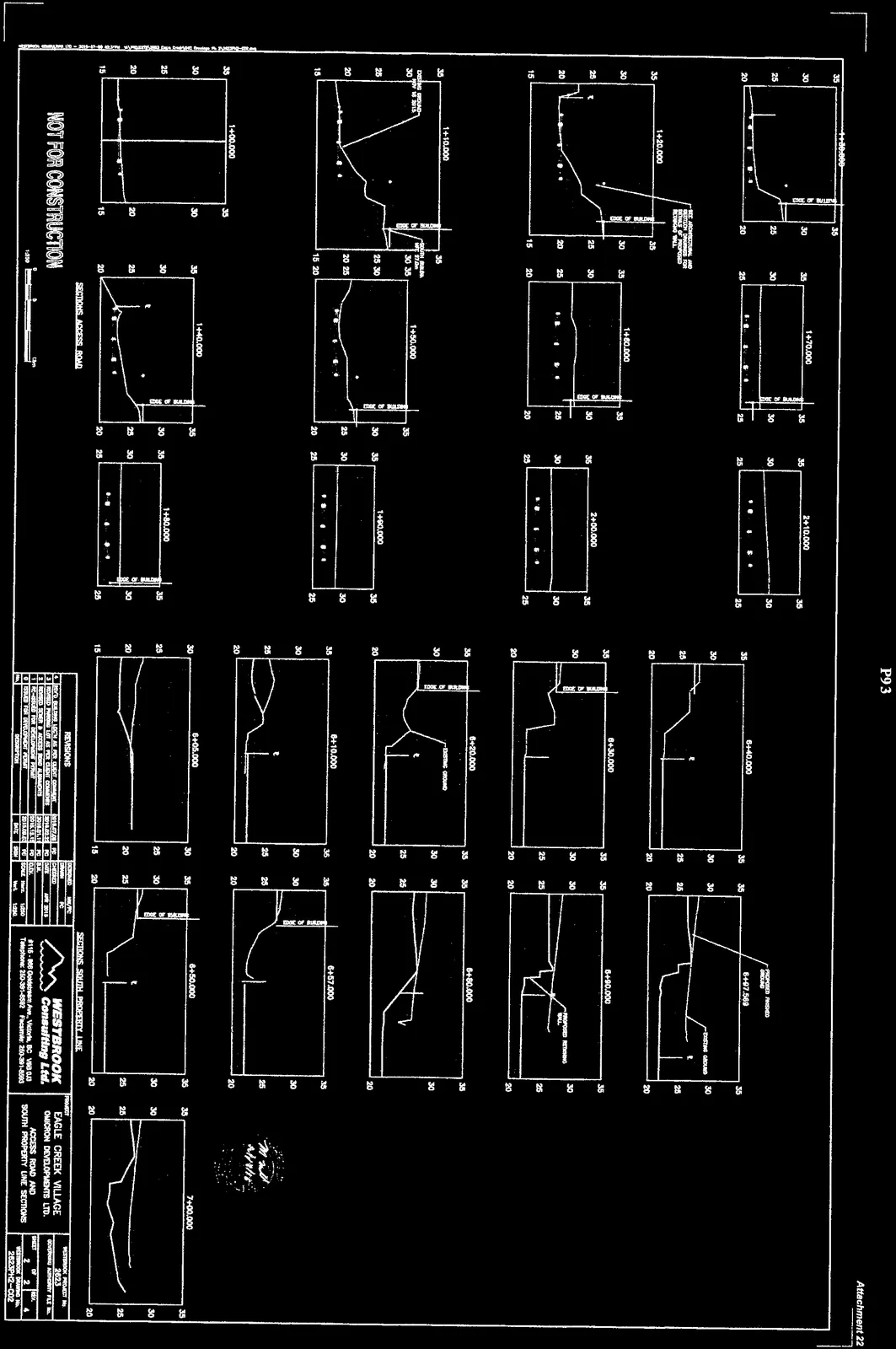 Engineering cross-sections for Access Road and South Property Line (negative contrast rendering)