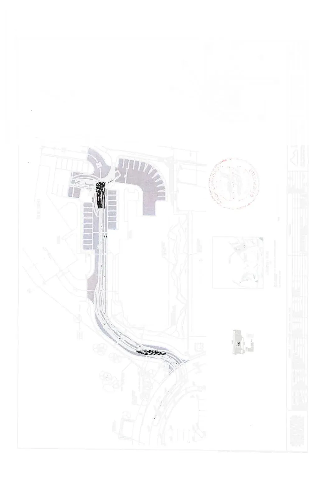 Site plan for Eagle Creek Village Phase 2 showing fire truck turning templates around the North Building, South Building, and Building 5.