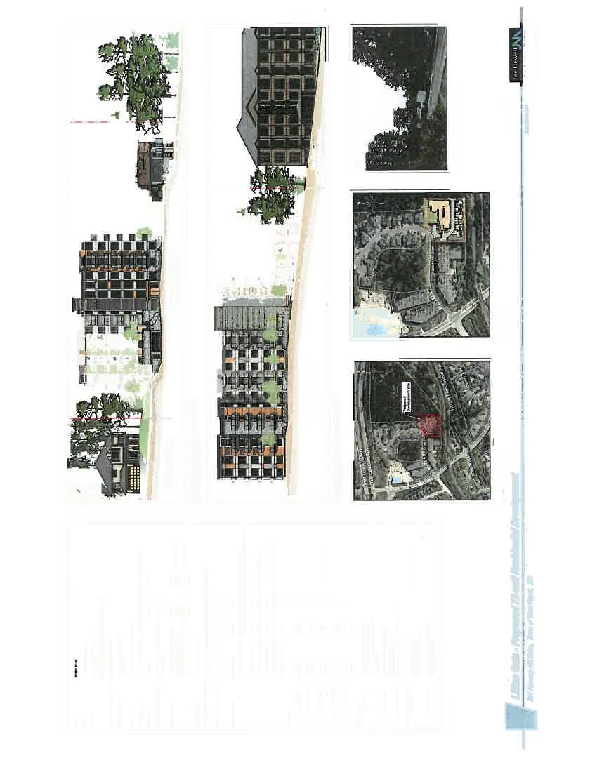 Full screenshot of page A.0 showing renderings, aerial photos, and project data