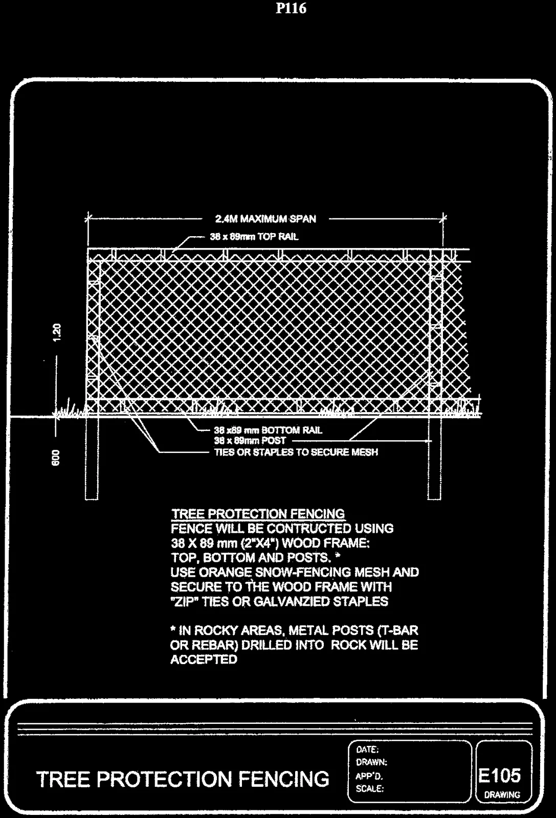 Detail drawing E105 - Tree Protection Fencing