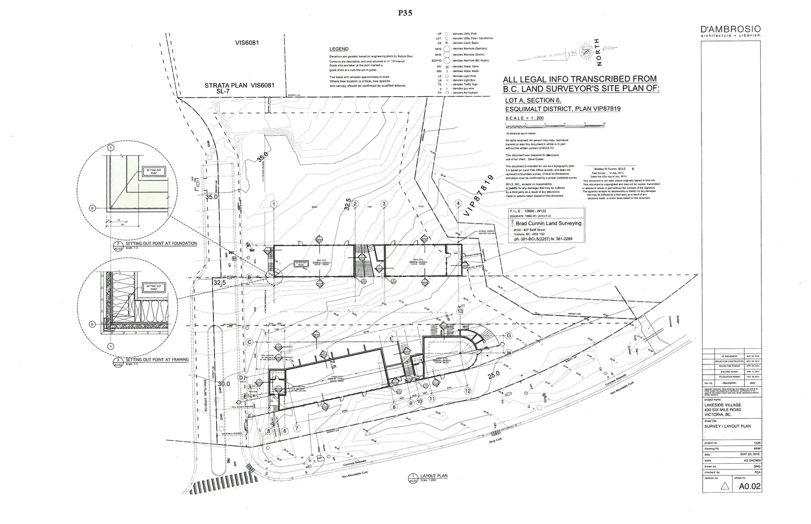 Survey and Layout Plan with technical topographical details, site boundaries, and building footprints