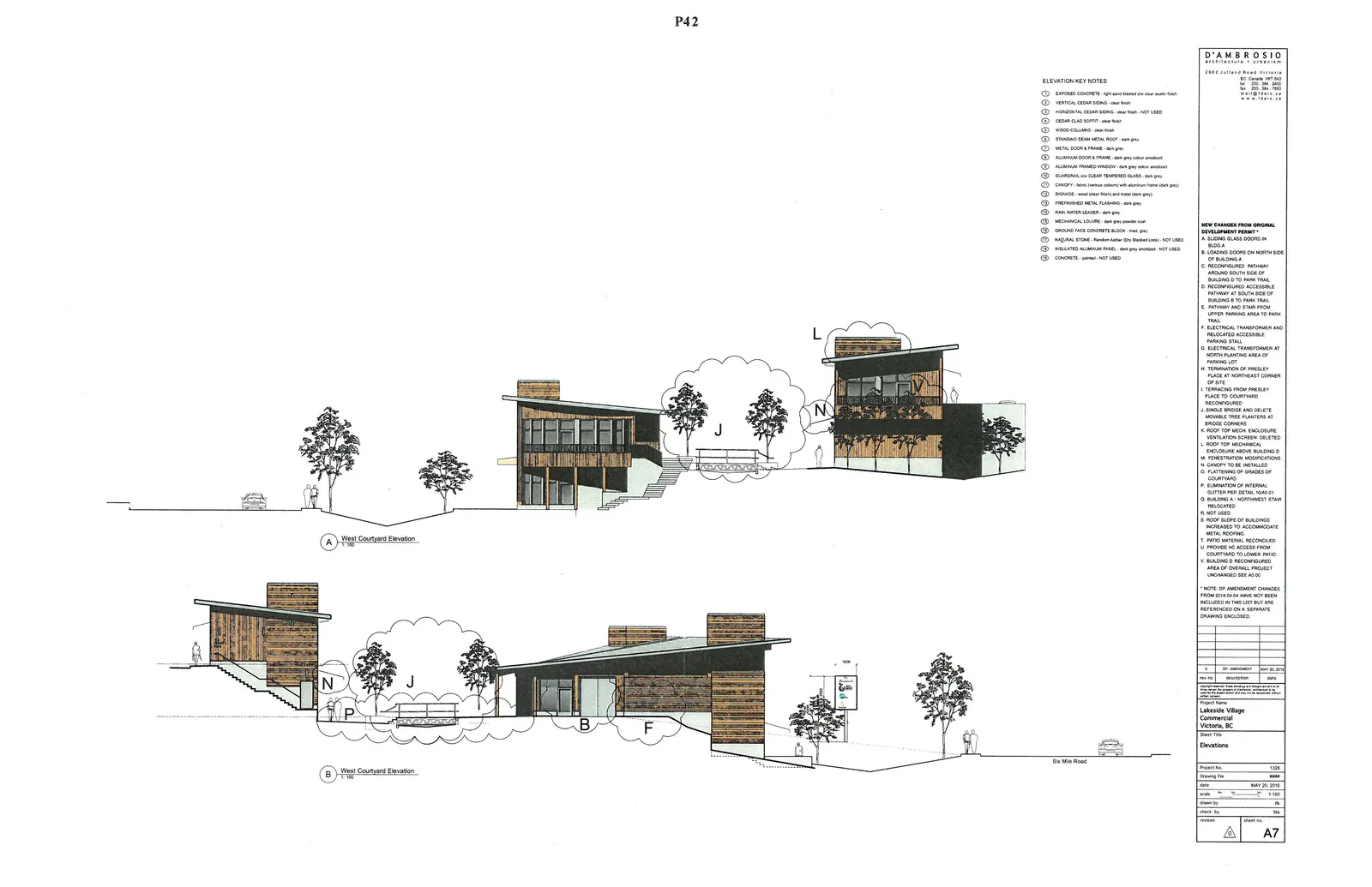 West Courtyard Elevations (A) and (B) showing building facades and site context