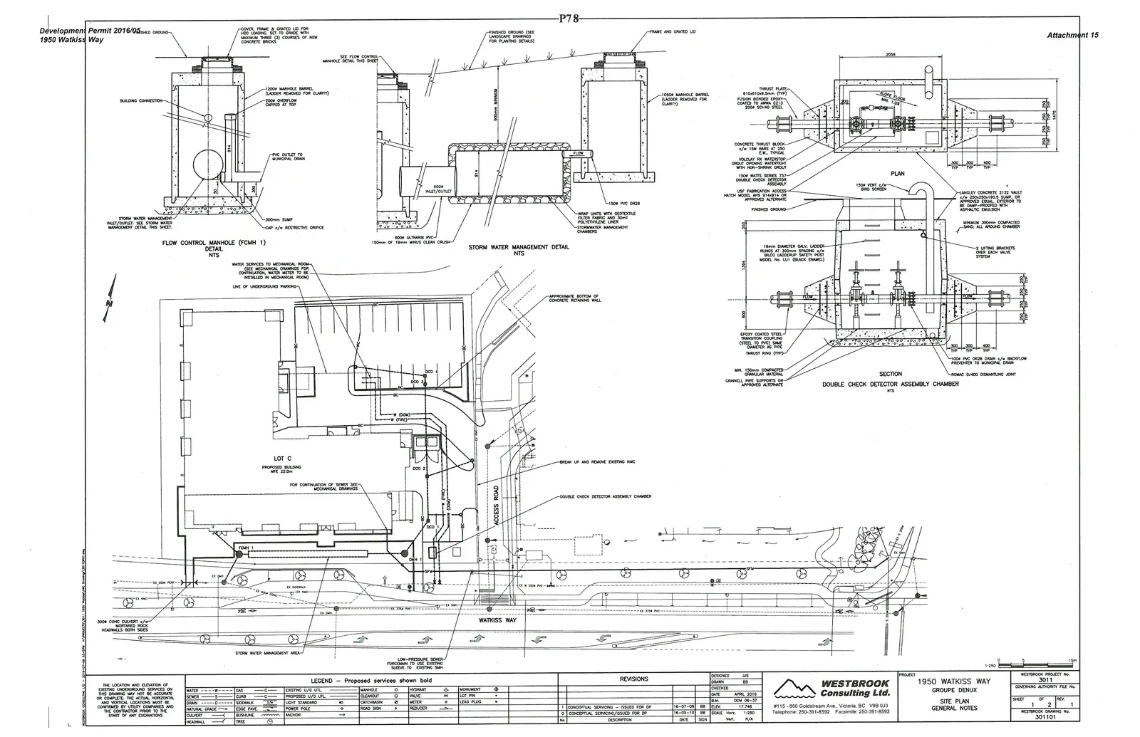 Site plan and detailed engineering diagrams for Lot C, including storm water management and utility connections.