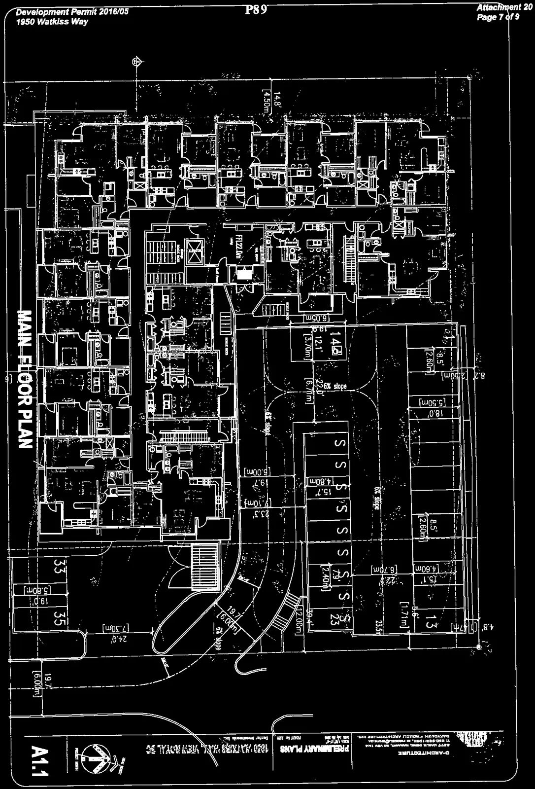 High-contrast main floor plan illustrating building layout and tree root zone overlays