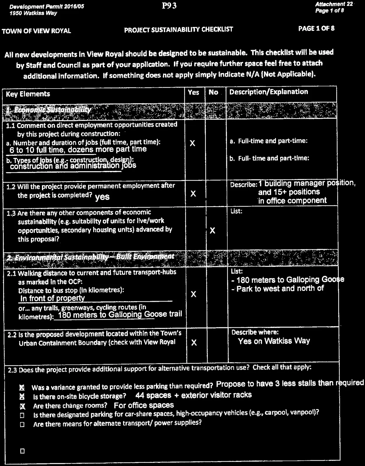 Project Sustainability Checklist page 1