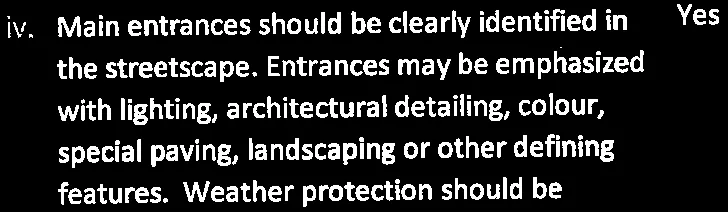 Text snippet of guideline iv regarding main entrances
