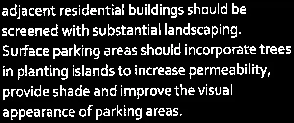 Text snippet of guideline vii regarding parking area landscaping