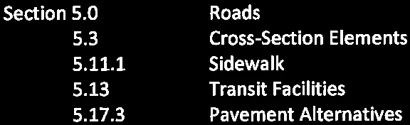 Table of Contents for Roads section