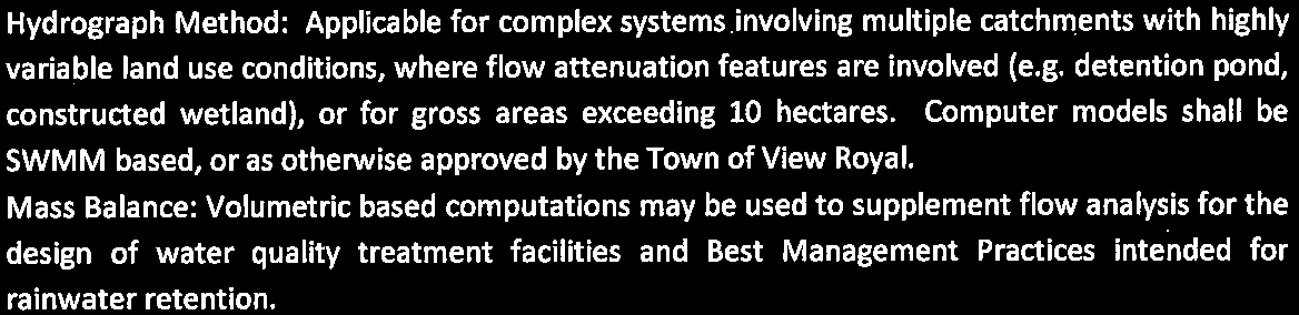 Descriptions of Hydrograph Method and Mass Balance method for storm drainage
