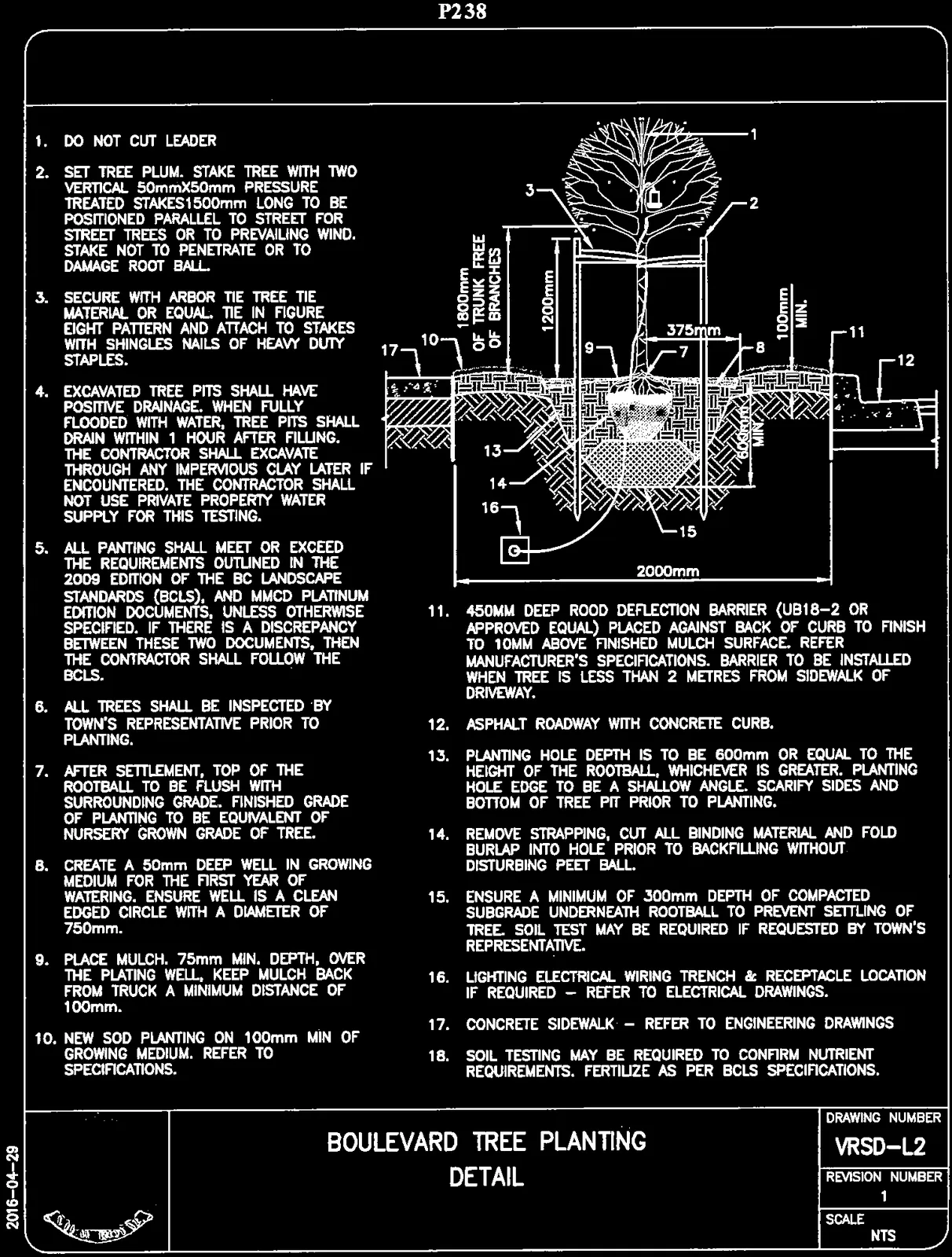 Boulevard Tree Planting Detail Section Drawing