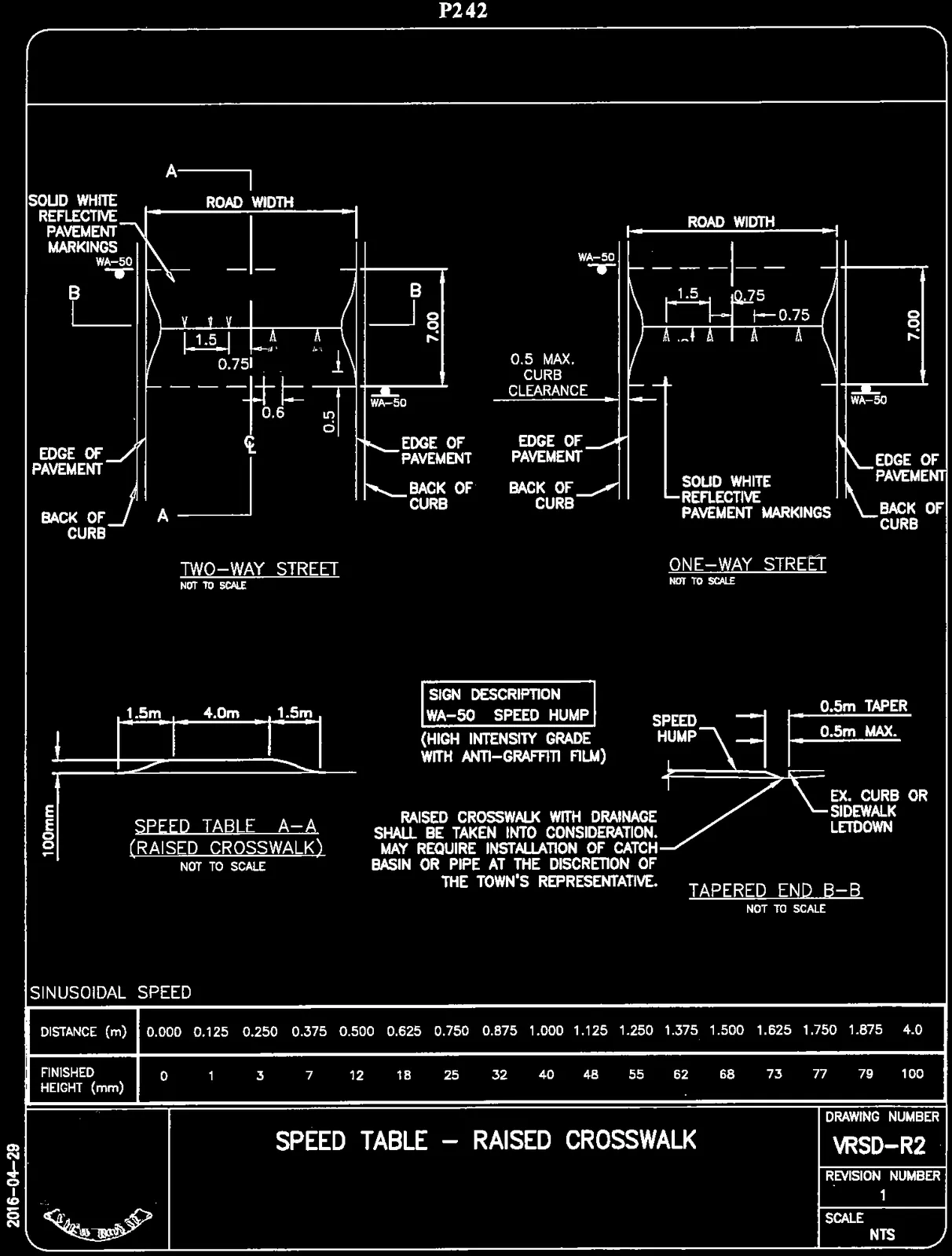 Speed Table - Raised Crosswalk Layout and Profile Drawings