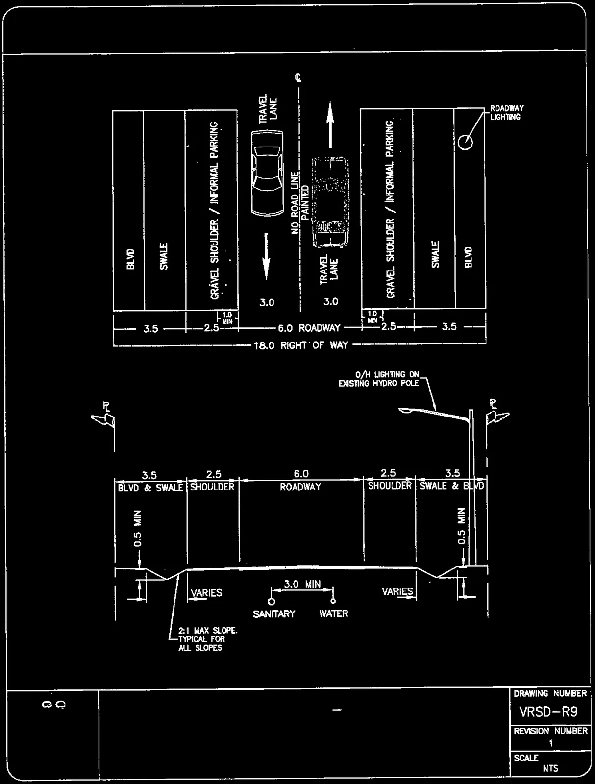 Local 18m ROW Rural Plan and Cross-Section Drawings