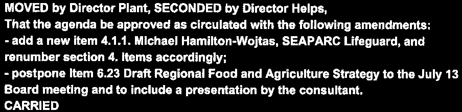 Motion for agenda approval