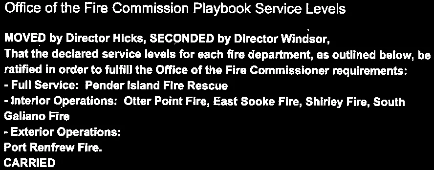 Service levels for local fire departments
