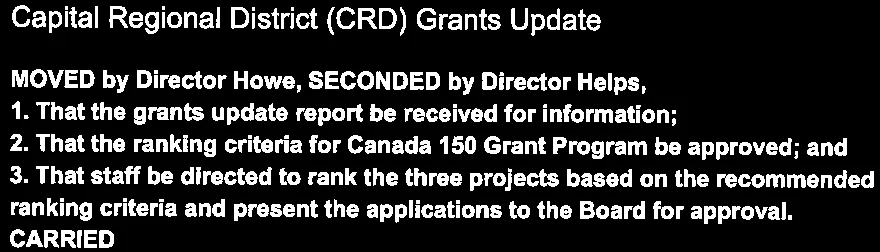 Motion for grants update and ranking criteria